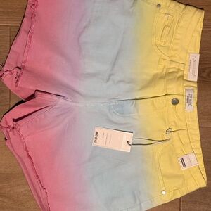 Judy Blue Pink Blue Yellow Ombre Denim Shorts